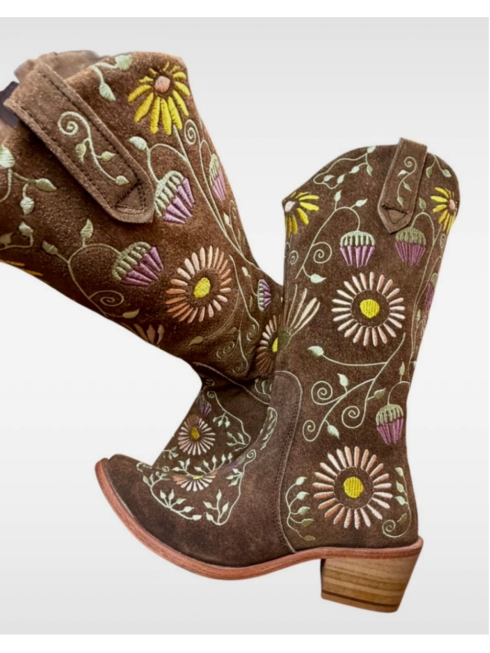 Agave Sky Vaquera Holly Suede Floral Embroidered Cowgirl Western Boots Size 6 - Picture 12 of 12